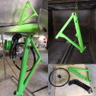 Bike frame powder coated in special green