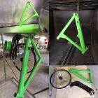 Bike frame powder coated in special green